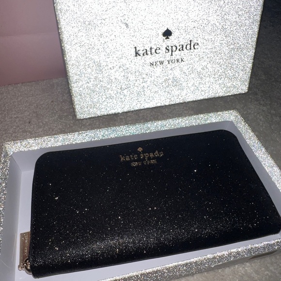 Kate Spade ♠️ black wallet, glitter with gold detail Christmas gift New Years - Picture 13 of 16